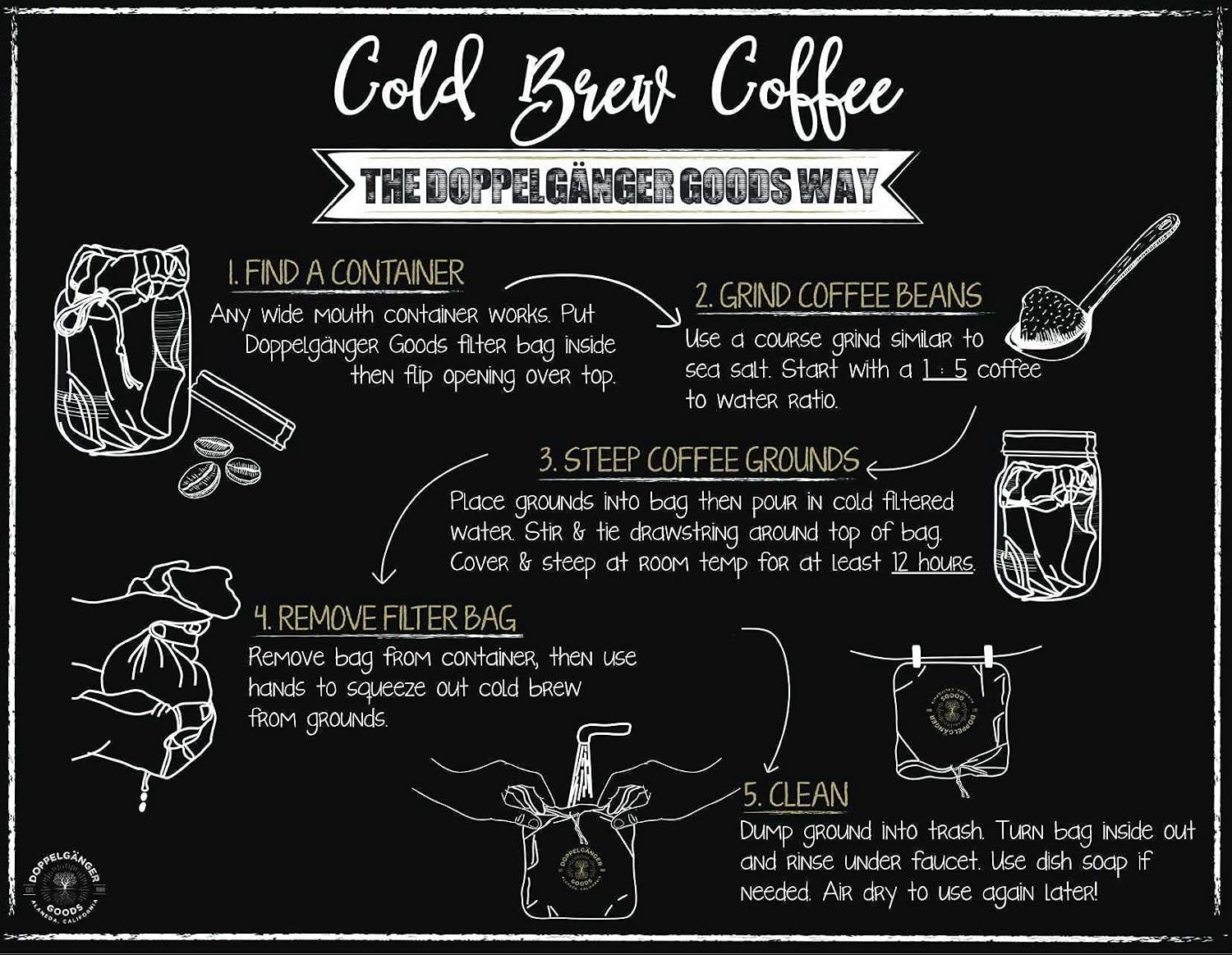Reusable Cold Brew Coffee Bag 2-Pack Medium 8x12in Organic Cotton
