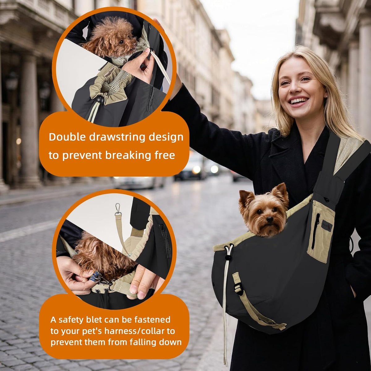Dog Carrier Sling, Dog Carriers for Small Dogs Up to 20lbs, Black