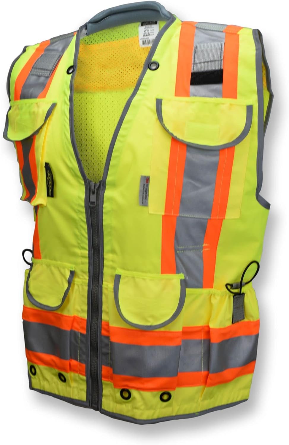 Radians SV55 Class 2 Heavy Woven Two Tone Engineer Vest with Padded Neck to Support Extra Weight in Cargo Pockets, Green, Large