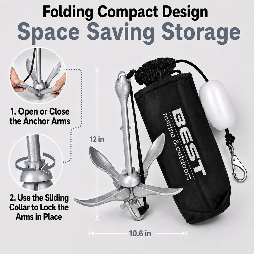 Kayak Anchor, 3.5 LB Folding Anchor System, Paddle Boards, Jet Skis & PWC