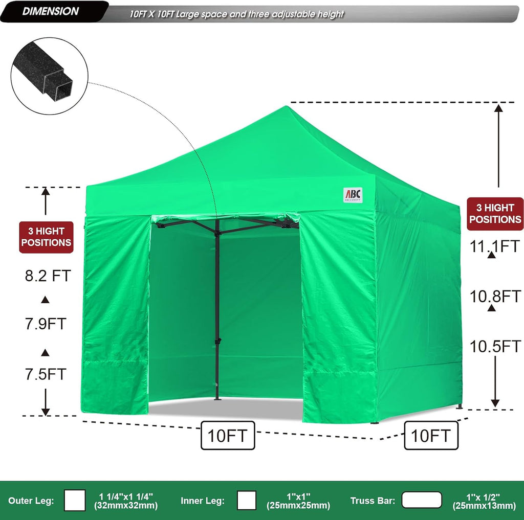 ABCCANOPY Heavy Duty Easy Pop up Canopy Tent with Sidewalls 10x10, Kelly Green