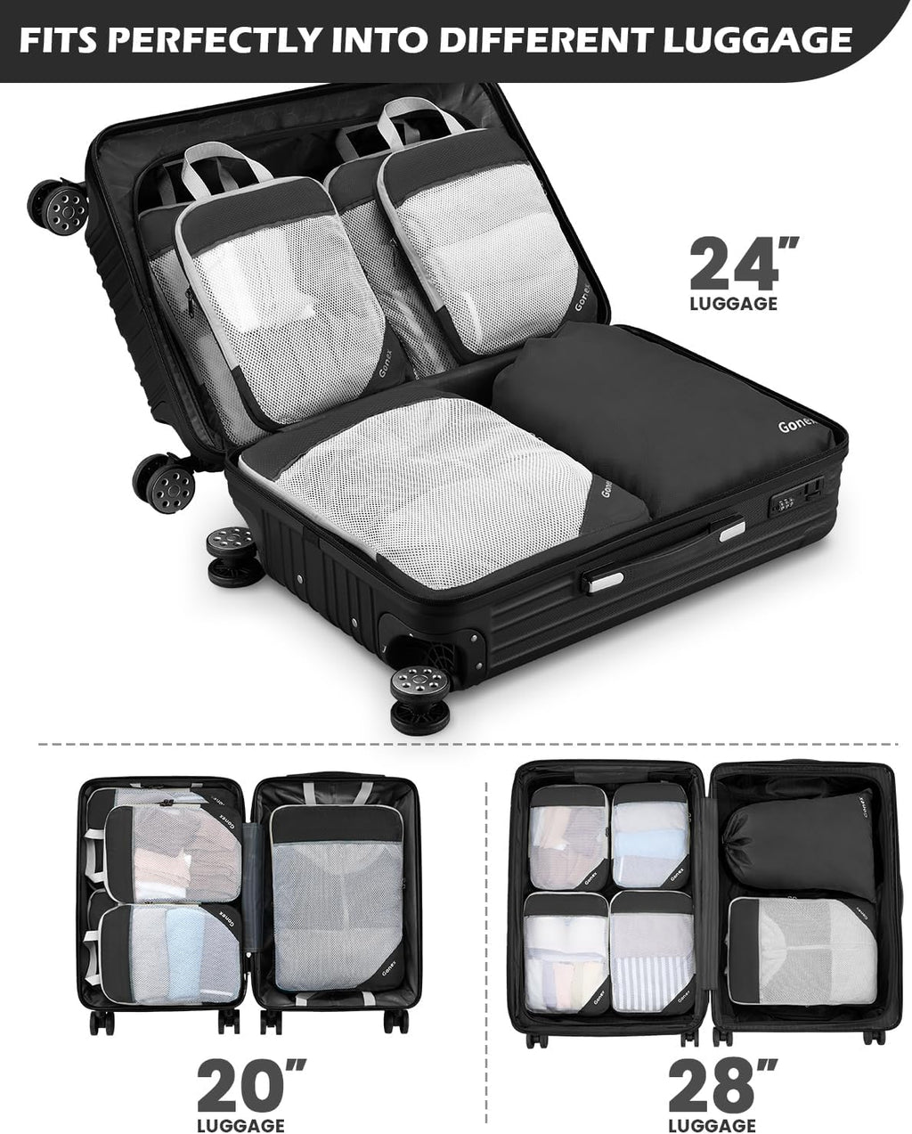 Gonex Compression Packing Cubes for Travel, Mesh Bags Luggage Organizers