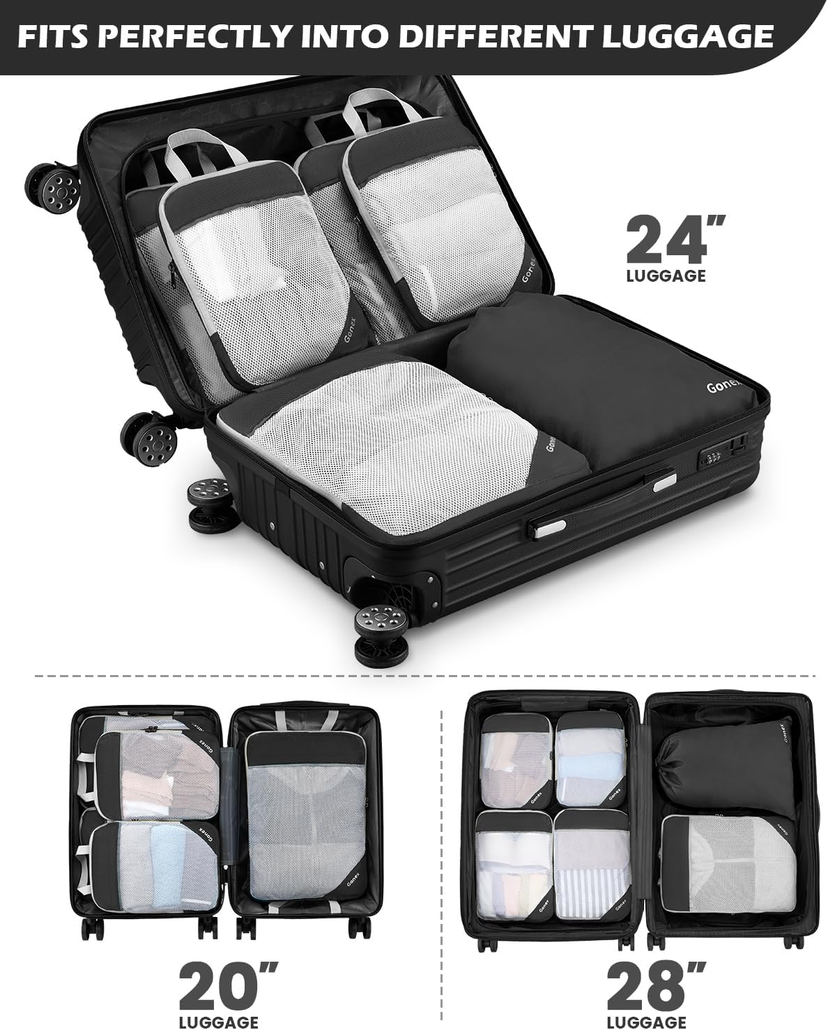 Gonex Compression Packing Cubes for Travel, Mesh Bags Luggage Organizers