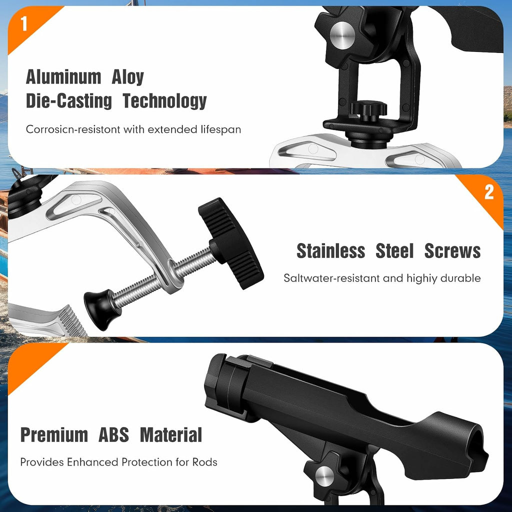 Liliful 6 Pack Fishing Boat Rod Holder 360 Degree Adjustable with Large Clamp Boat Rod Bracket Folding Fishing Pole Holders for Kayak Canoe Raft