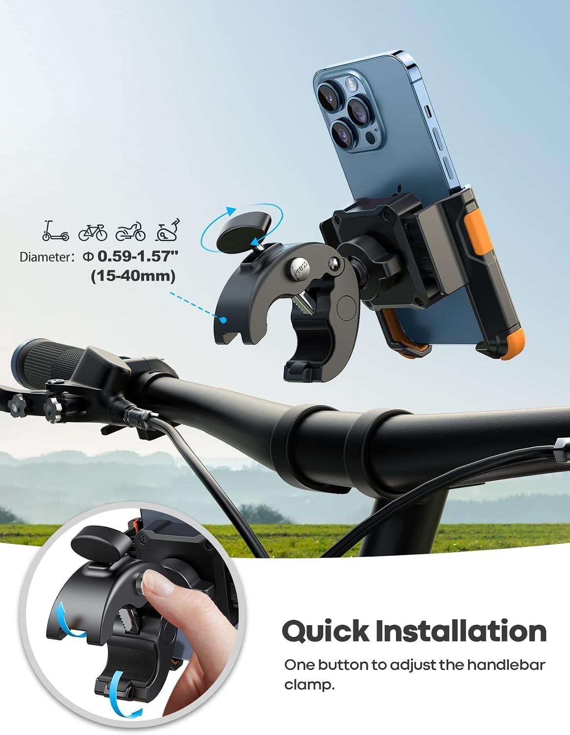 Lamicall Motorcycle Bike Phone Mount, 1s Lock Bike Phone Holder