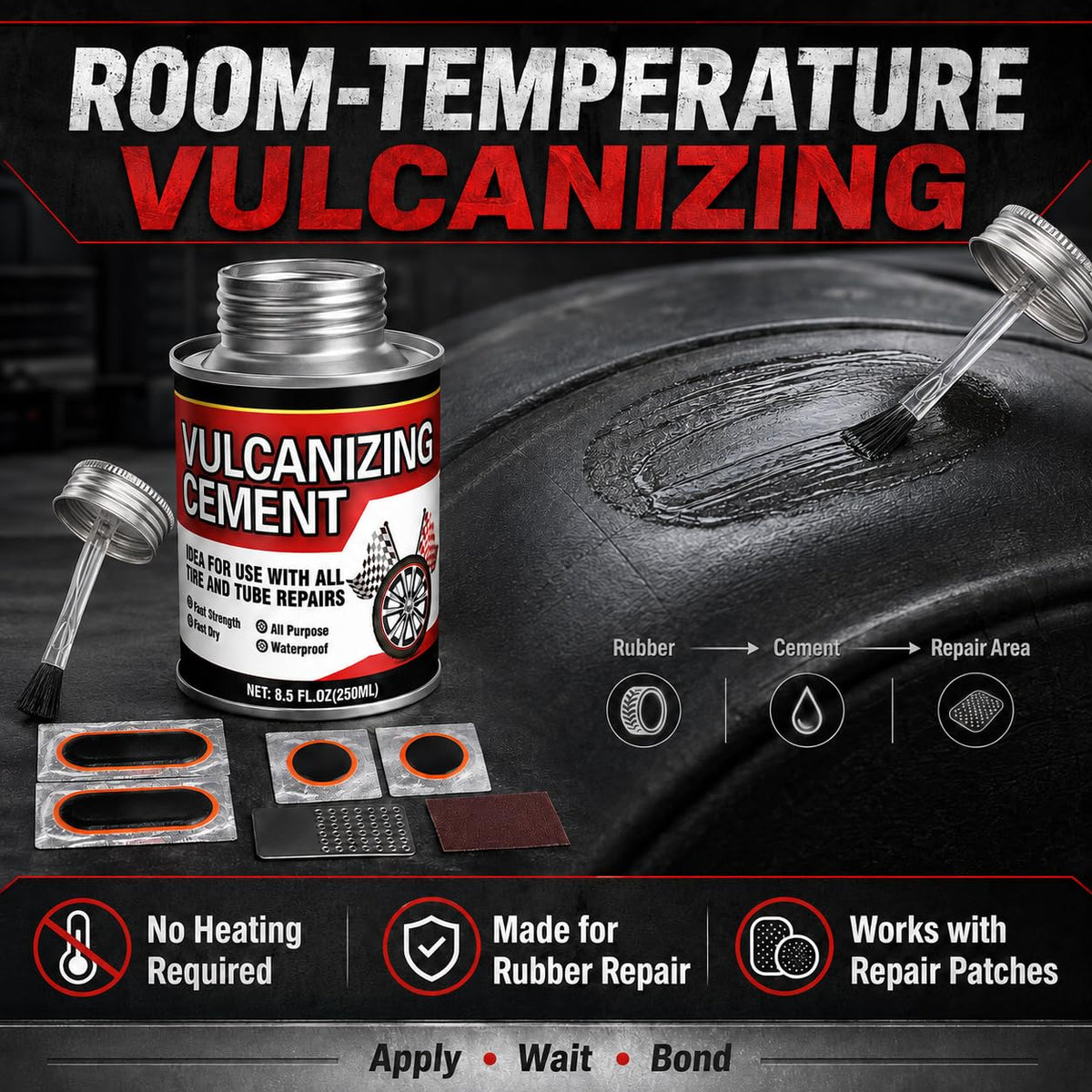 Tire Patch Glue, Clear Vulcanizing Cement, Tire Repair Kit 250ml