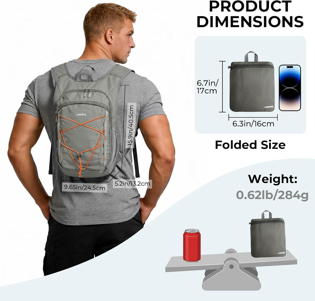 Small Hiking Backpack 13L Lightweight Foldable Travel Daypack for Men Women