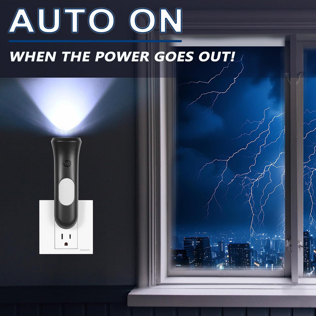 ROSSEX 4 in 1 Emergency Lights for Home Power Failure, 2 Pcs Rechargeable LED Flashlight Plug in Wall, Automatic Turn-On Power Outage Night Light Flashlight for Hurricane Preparedness Items