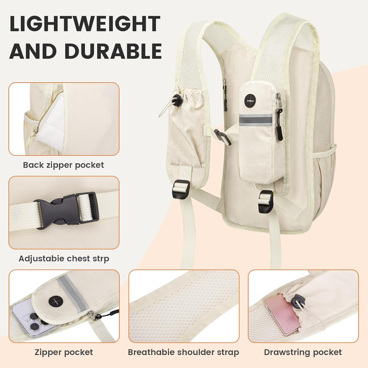 Small Hiking Backpack 10L- Lightweight Packable Foldable Backpack for Travel Camping Outdoor Commute, Compact Rucksack for Women Men(Beige)