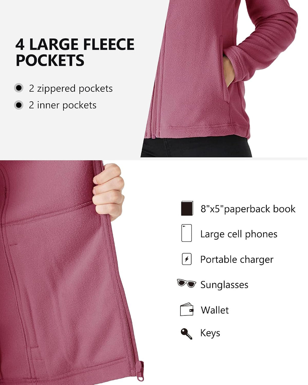 Outdoor Ventures Women's Lightweight Warm Polar Fleece Jacket Zip Up