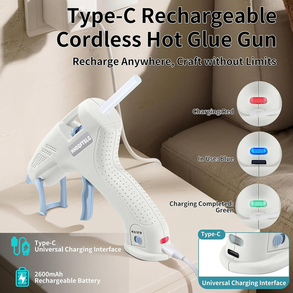Cordless Hot Glue Gun Kit with 30 Sticks, Fast Heating 2.6Ah Rechargeable
