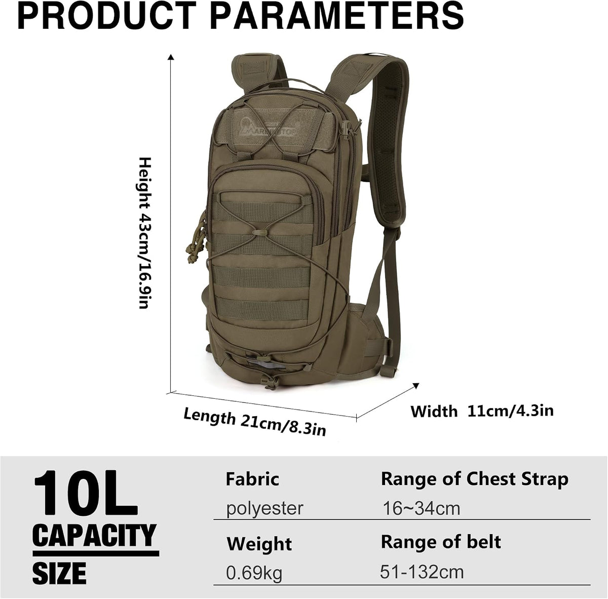 Mardingtop10L Small Tactical Molle Hydration Backpack,Cycling Backpack for Biking,Cycling and Running EDC Daypack