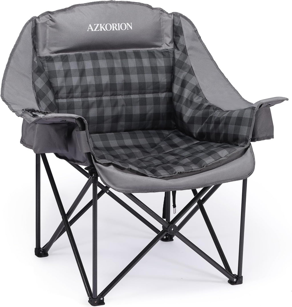 2 Pack Oversized Camping Chair for Adults, Portable Heavy Duty Padded Outdoor Chairs with Phone Pouch and Side Cup Holder for Camping, Fishing, Beach, Sports, Supports 500lbs