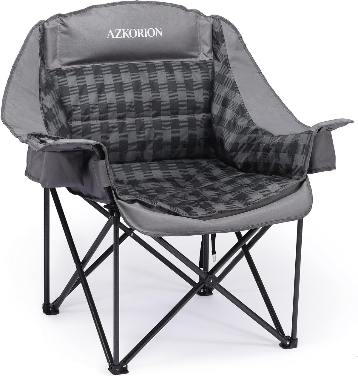 2 Pack Oversized Camping Chair for Adults, Portable Heavy Duty Padded Outdoor Chairs with Phone Pouch and Side Cup Holder for Camping, Fishing, Beach, Sports, Supports 500lbs
