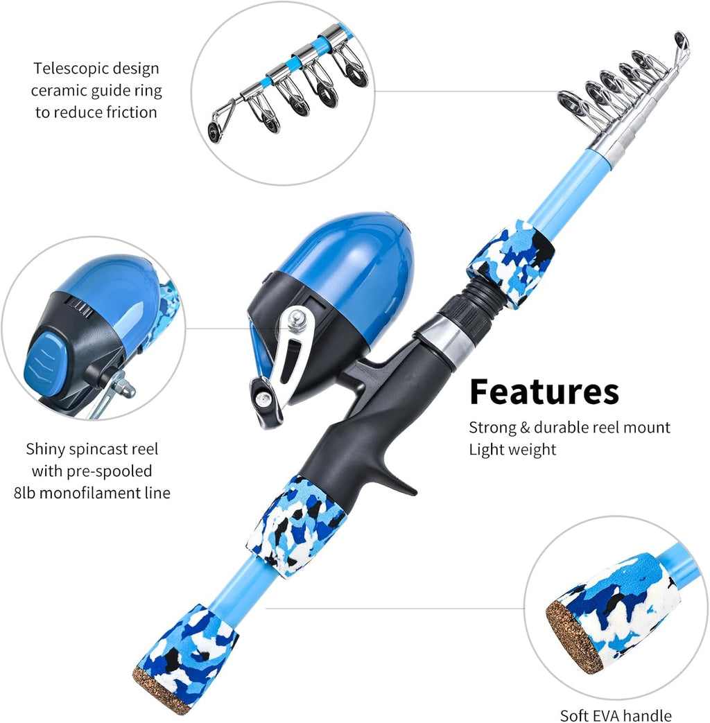 LEOFISHING 2 Set Kids Fishing Pole Set with Full Starter Kits Portable Telescopic Fishing Rod and Reel Cambos with All The Necessary Fishing Kits for Boys Girls and Youth