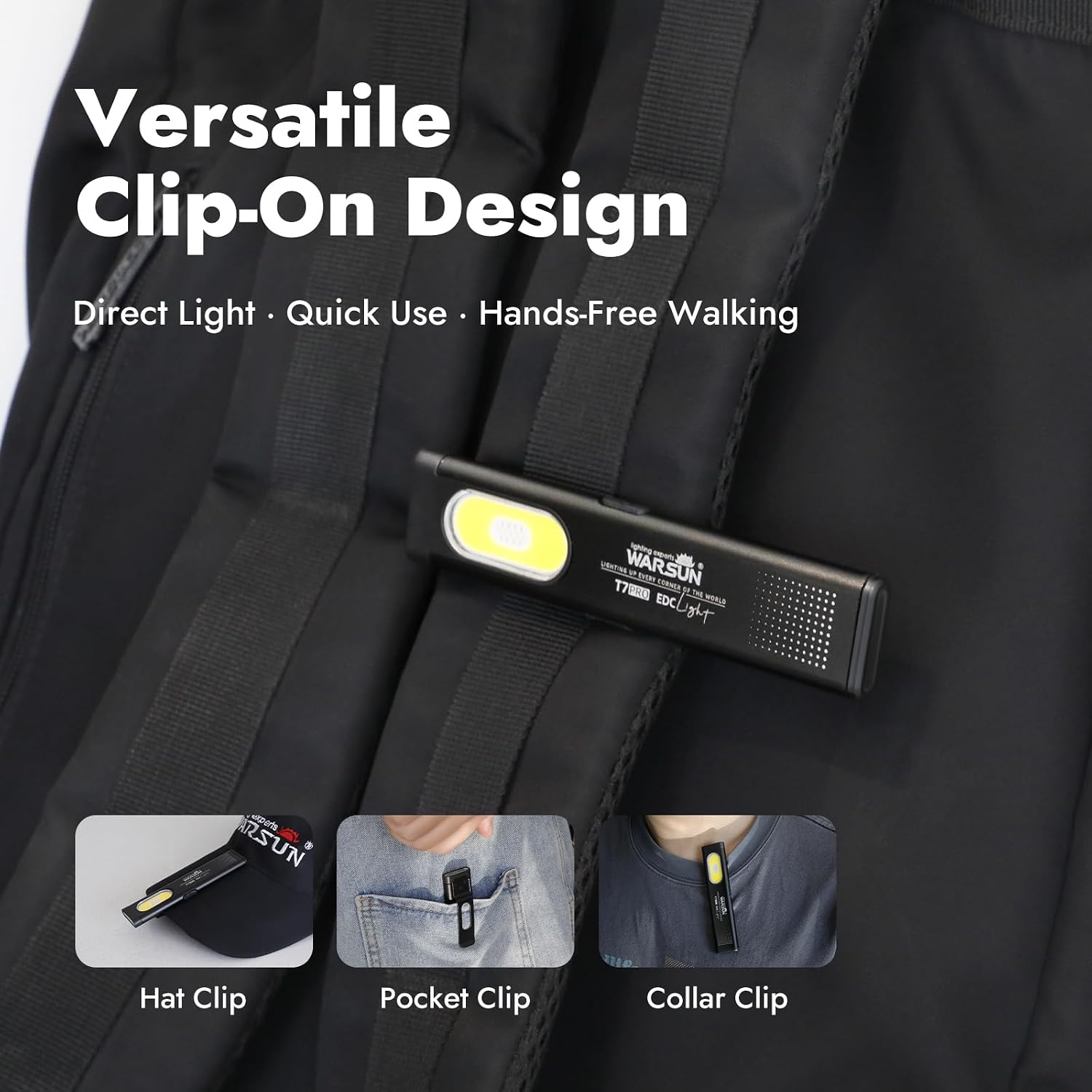 WARSUN T7 Rechargeable EDC Flashlight, Slim Pocket Flashlight with Clip & Magnetic Base, Portable LED Light for Everyday Carry, Night Walking, Car Repair & Emergency