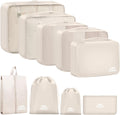 9 Set Packing Cubes for Travel Essentials - Lightweight Carry-On Luggage Organizer Bags with Shoe, Clothes & Laundry Bags for Airplane, Family & Business Travel, Beige
