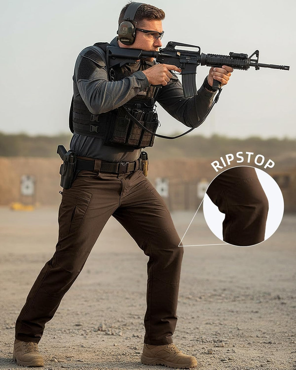 Men's Stretch Tactical Pants Waterproof Ripstop Fabric Cargo Pants Lightweight Casual Hiking Outdoor Work Pants (No Belt)