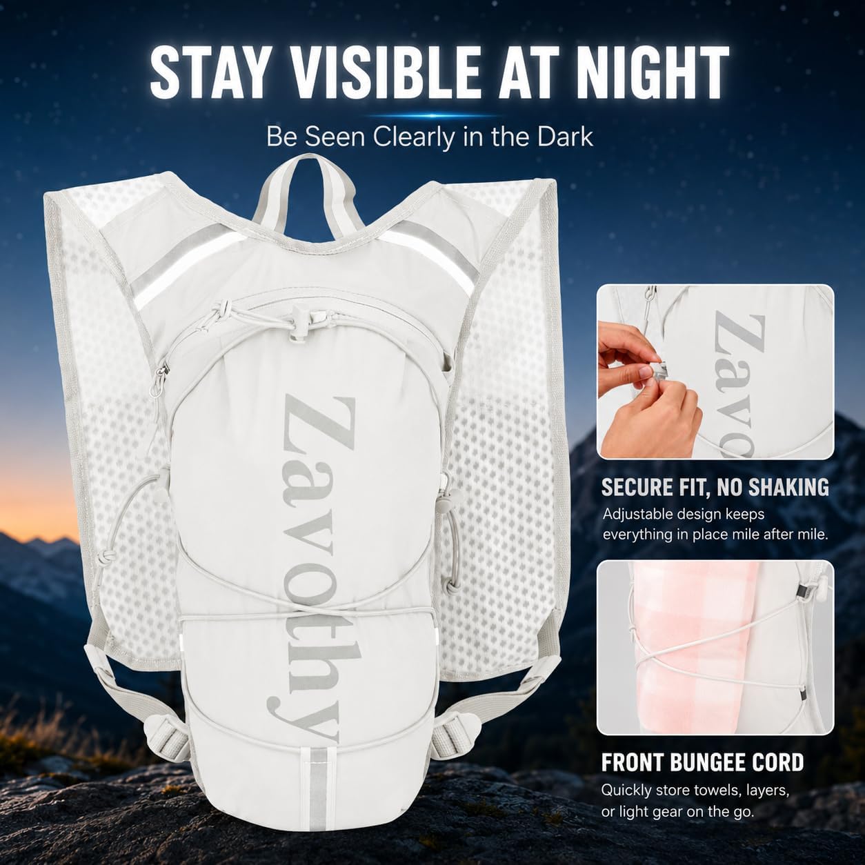 Zavothy Hydration Vest Pack with 1.5L Water Bladder, Lightweight 6L Hydration Backpack for Running, Hiking & Cycling, Breathable Reflective Hydration Vest for Men & Women