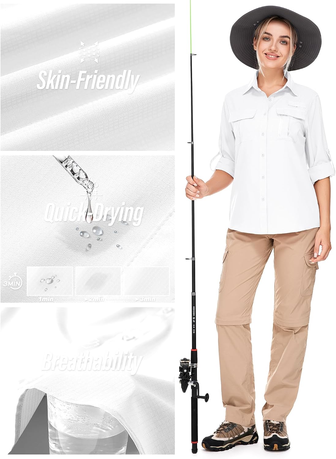 Women's UPF 50 Long Sleeve Sun Protection Safari Fish Hiking Shirts