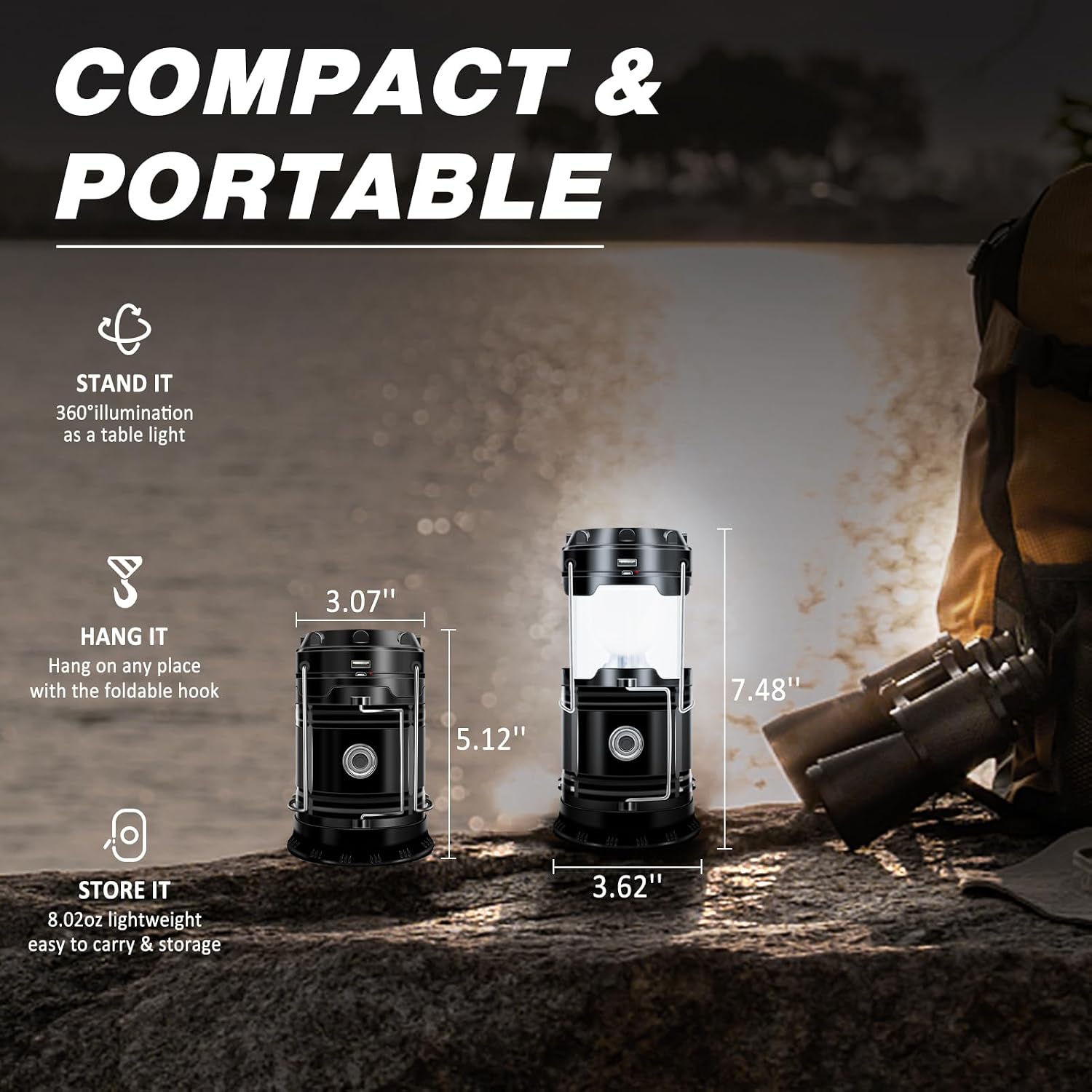 DIBMS 2-Pack Solar Camping Lantern, Collapsible Flashlight Emergency Lights