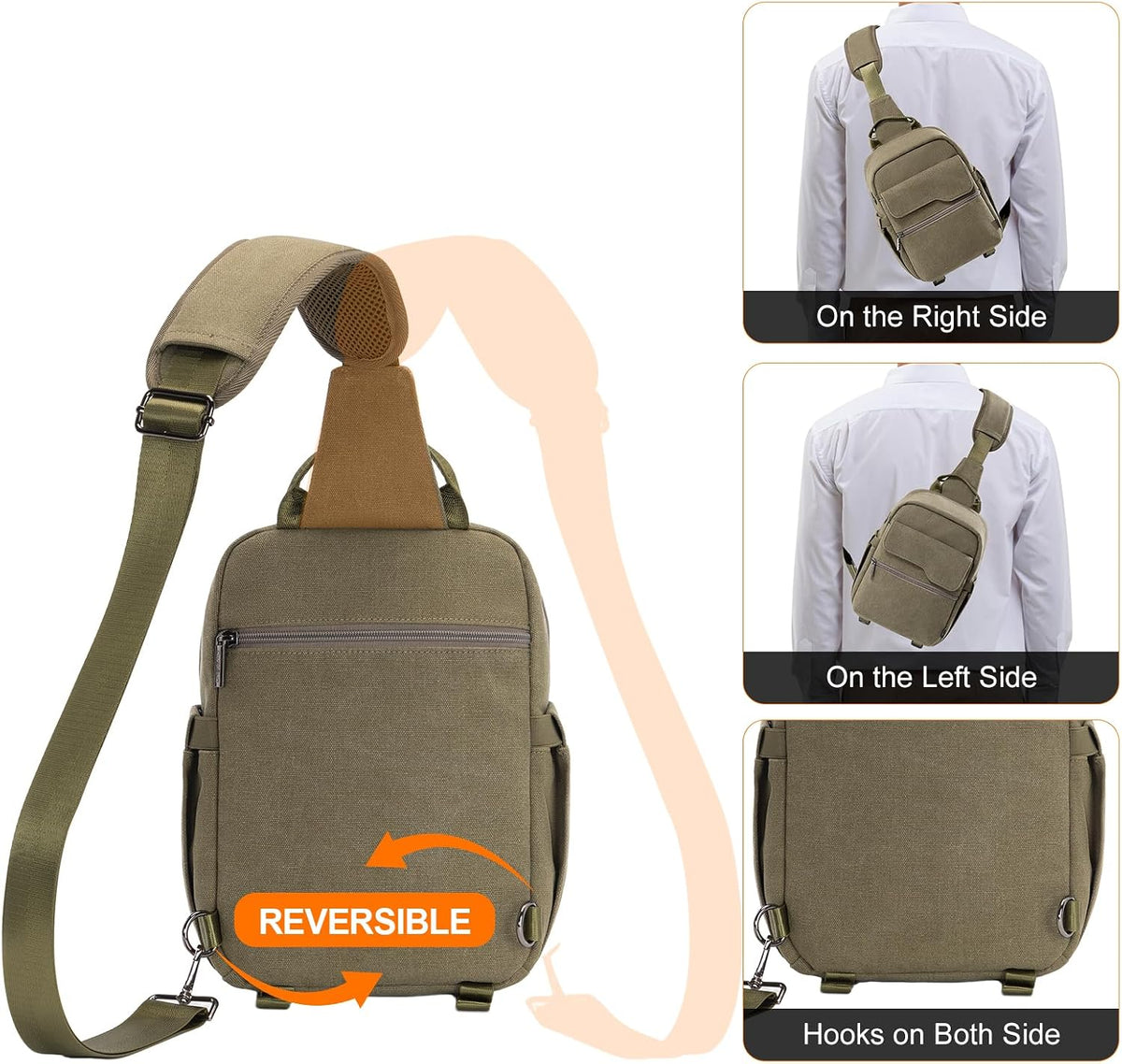 Cwatcun Large Canvas Sling Bag, Crossbody Chest Bag with Tripod Holder