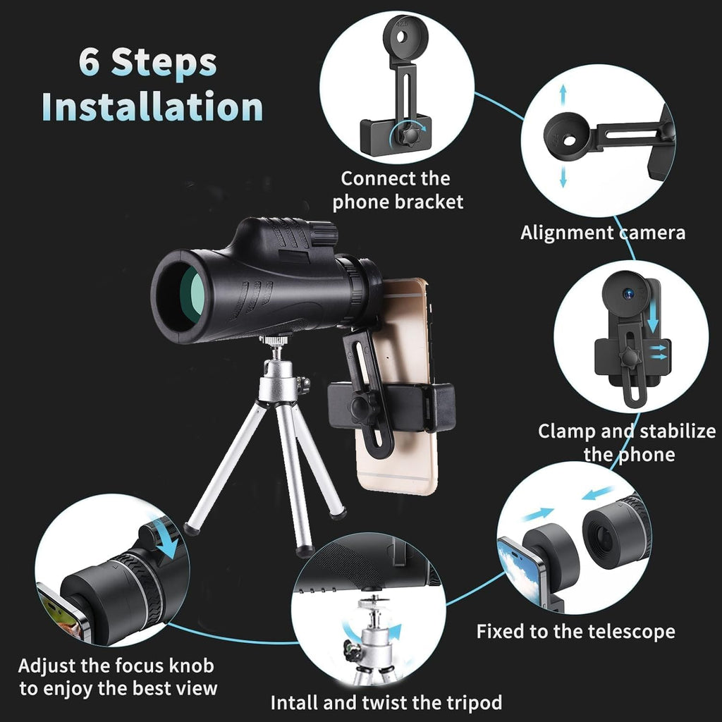 80x100 High Power Monocular Telescope with Smartphone Adapter, BAK4 Prism for Bird Watching Hunting Camping - Military Grade, 2025 New Version Gift for Men