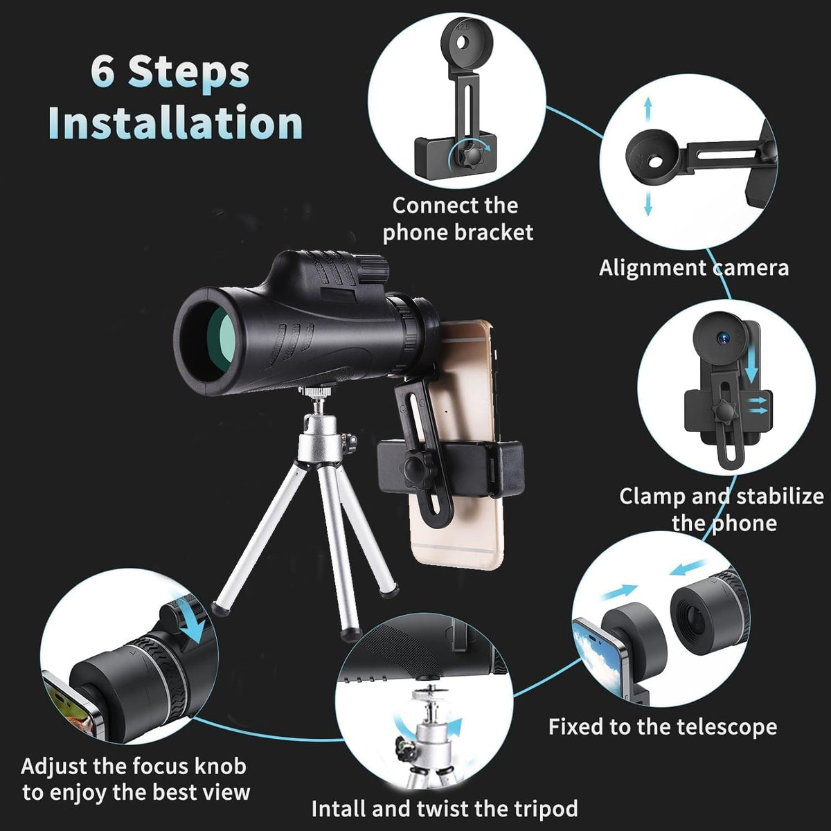 80x100 High Power Monocular Telescope with Smartphone Adapter, BAK4 Prism for Bird Watching Hunting Camping - Military Grade, 2025 New Version Gift for Men