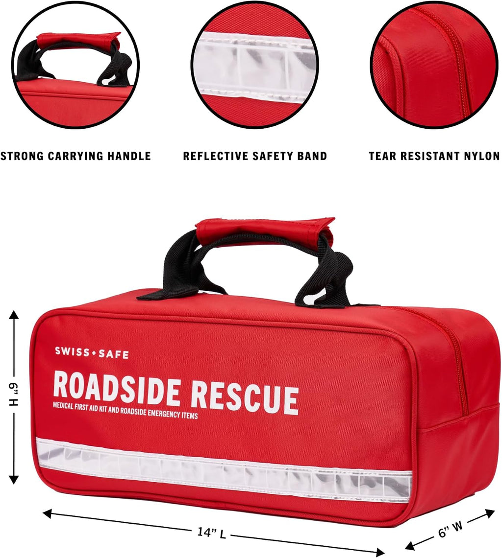 Swiss Safe 233-Pcs Car First Aid Kit Essentials, Jumper Cables & Mini Kit