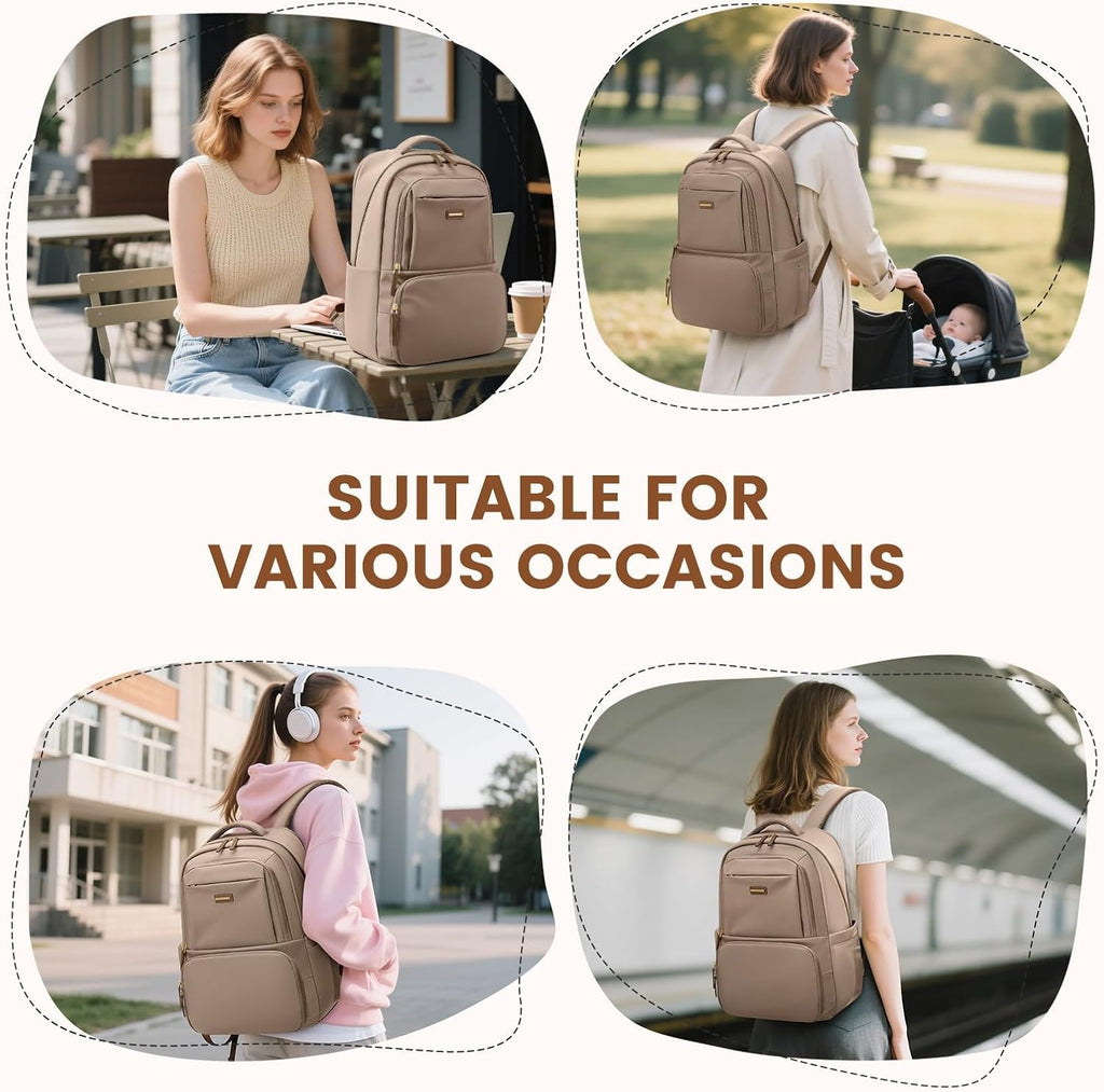 GOLF SUPAGS Lunch Backpack 16 Inch Laptop Backpack with Insulated Cooler Lunch Box Food Bag for College Work Camping Picnics (Champagne)