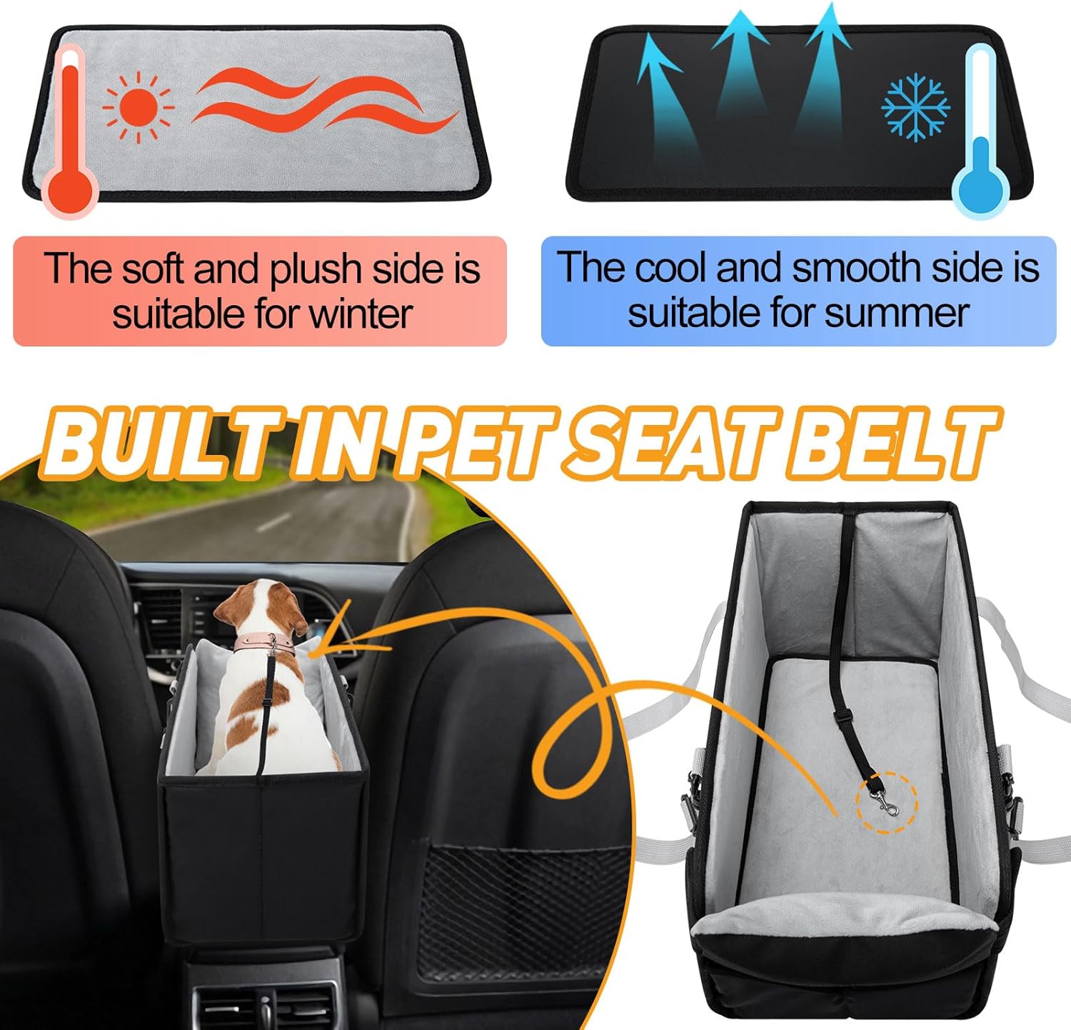 Portable Dog Car Seat for Small Dogs, Puppy Car Seat, Black