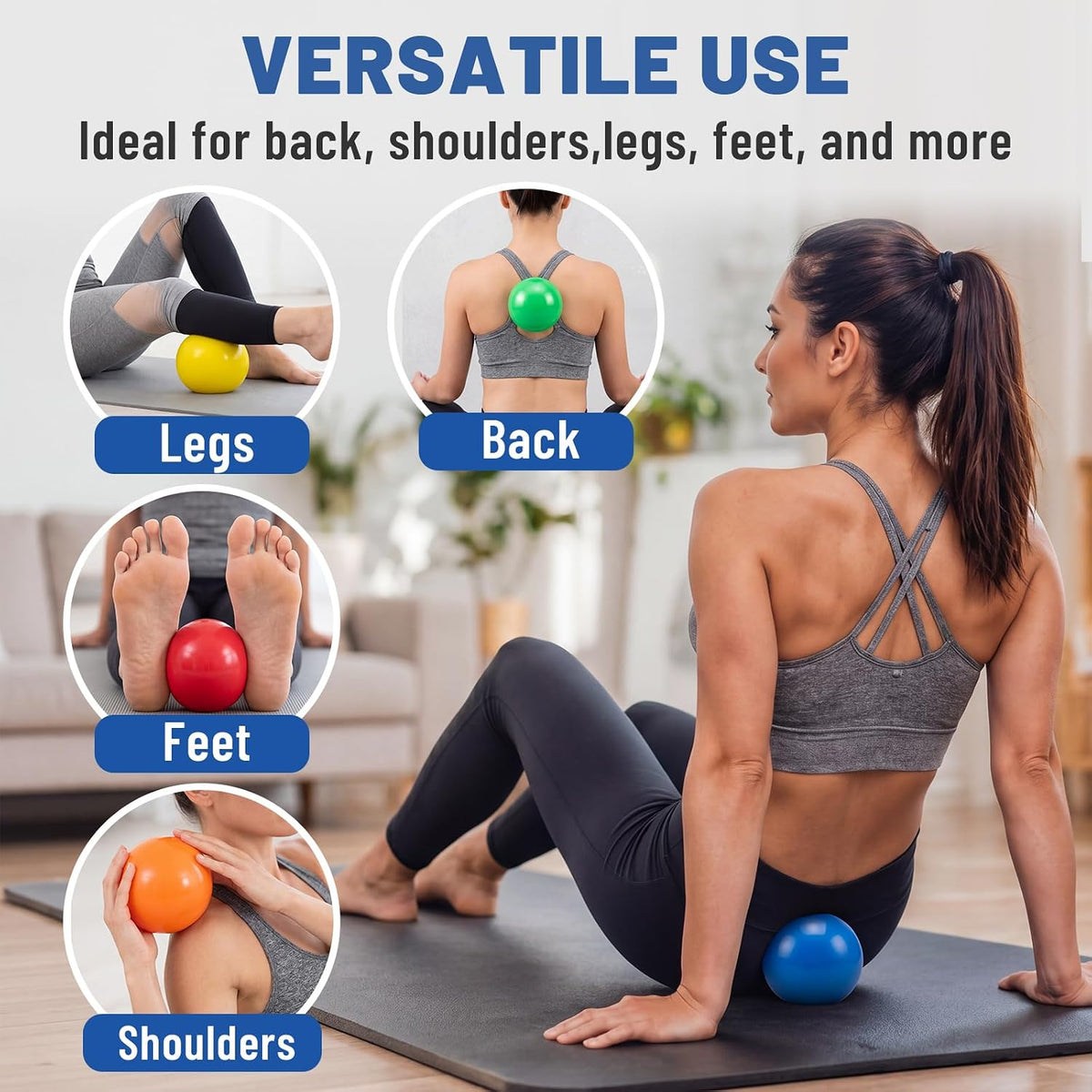 Seenelling 6 Pack Massage Exercise Balls for Myofascial Release, Inflatable Pilates Yoga Ball Set with Pump for Core Training, Fitness, Stretching, Classroom Activities