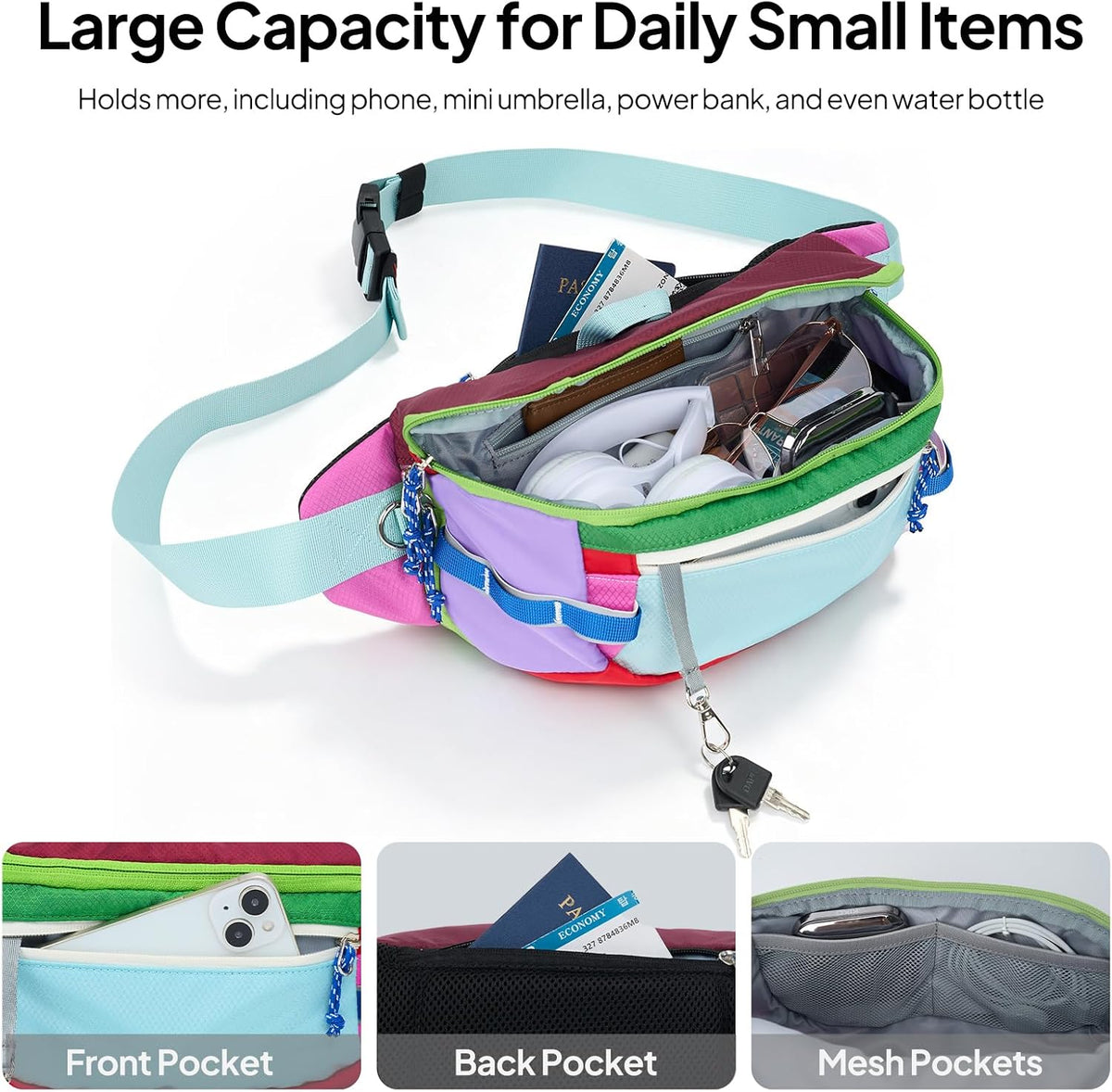 TOPEAST Fanny Pack 5L Large Capacity Waist Pack with Water Bottle Pocket