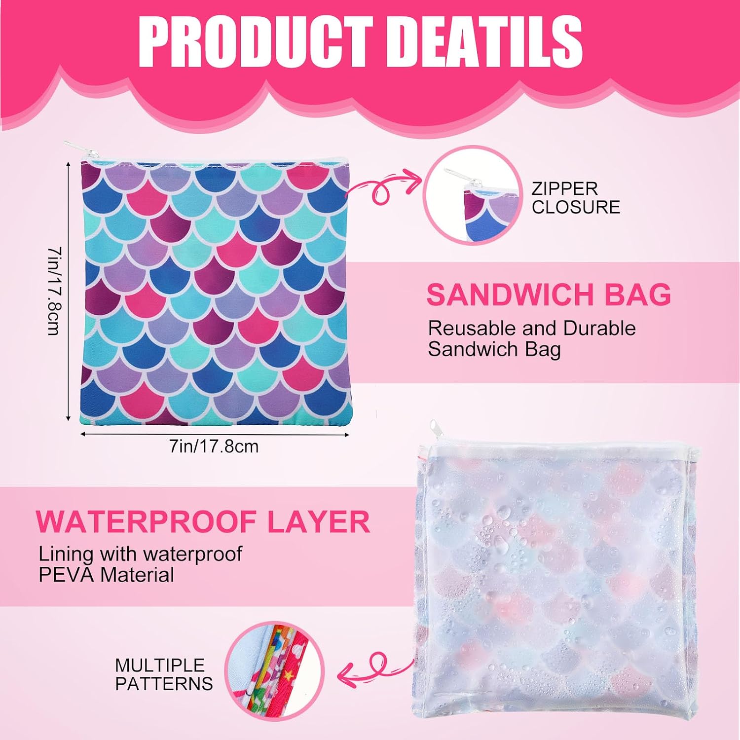 Ctosree 6 Pieces Reusable Sandwich and Snack Bags for Women Washable Lunch Pouch for Food Safe Double Layer Organizers