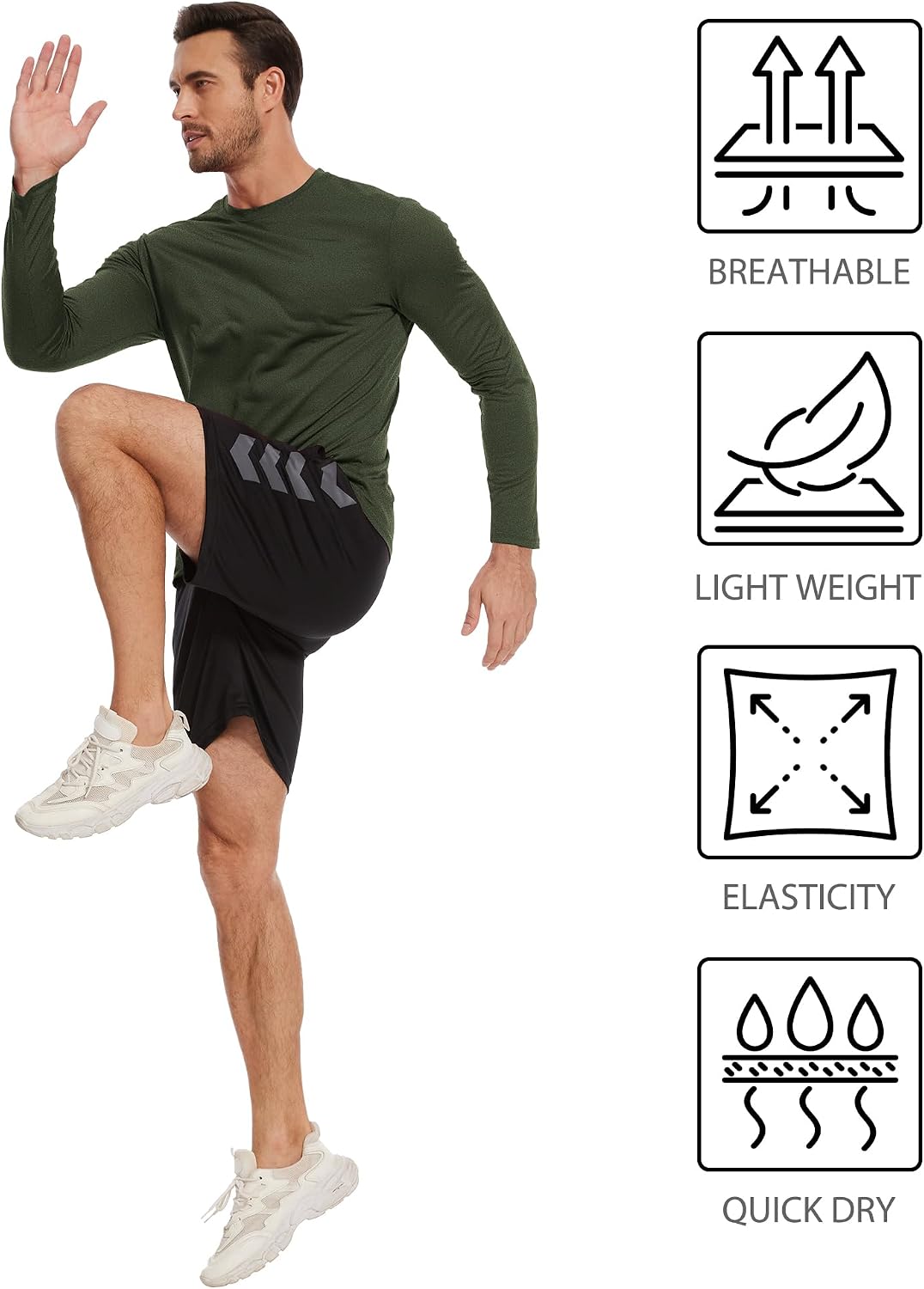 Kinglaman 6 Pack Men Dry Fit Workout Long Sleeve UPF 50+ Athletic Gym Shirt