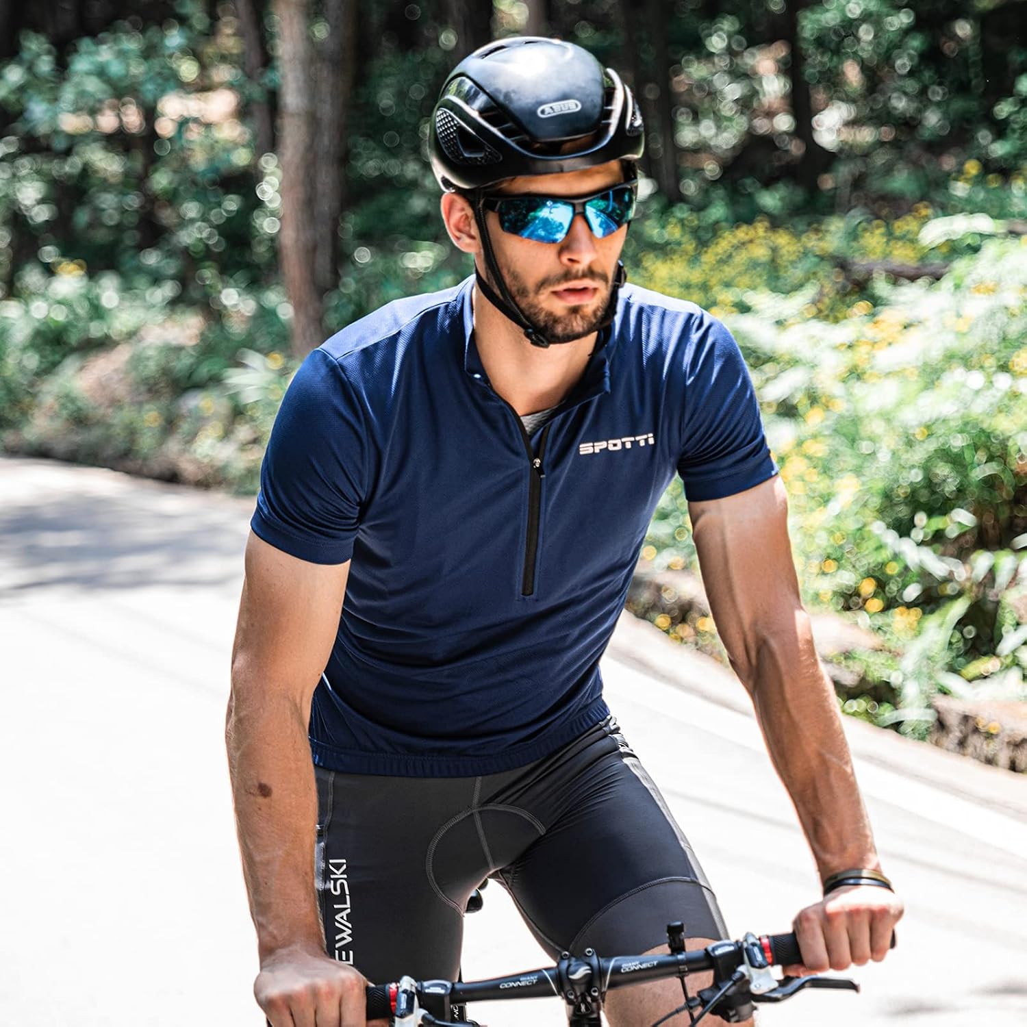 Spotti Men's Cycling Jersey Short Sleeve Half-Zip Bike Shirt, 4 Pockets