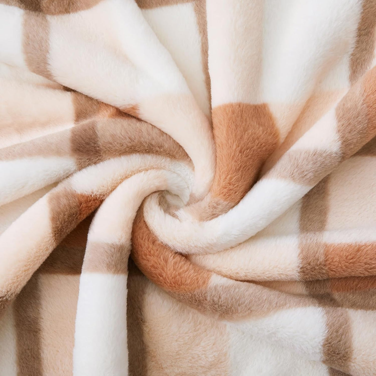 PU MEI Super Soft Faux Rabbit Fur Sherpa Fleece Throw Blanket, Reversible Luxury Cozy Cute Furry Blanket, Plush Warm Shaggy Fluffy Checkered Blankets for Sofa Couch Bed (Beige-Plaid, 60" x 80")