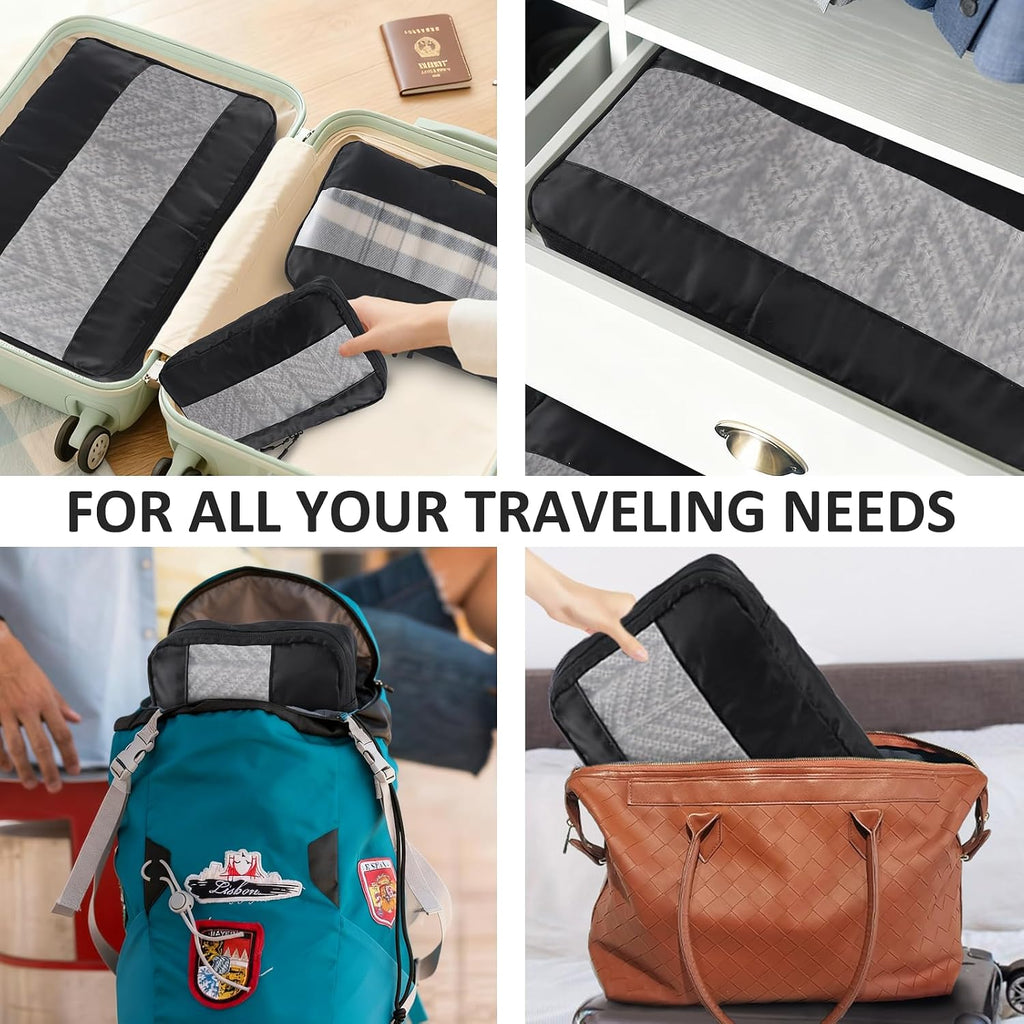 U+U 5 Set Packing Cubes, Travel Organizers with Shoe Bag (Black)