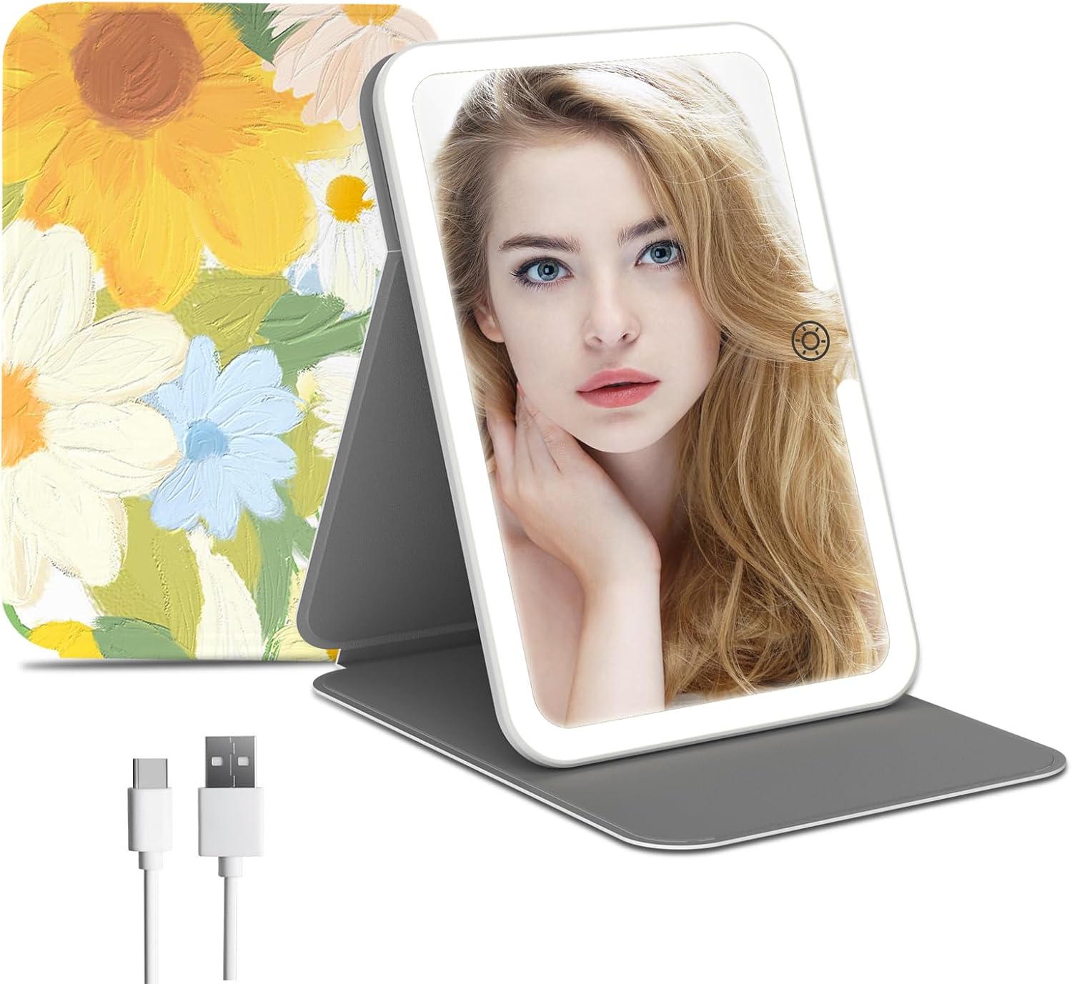 FUNTOUCH Rechargeable Travel Makeup Vanity Mirror with Lights Storage Bag