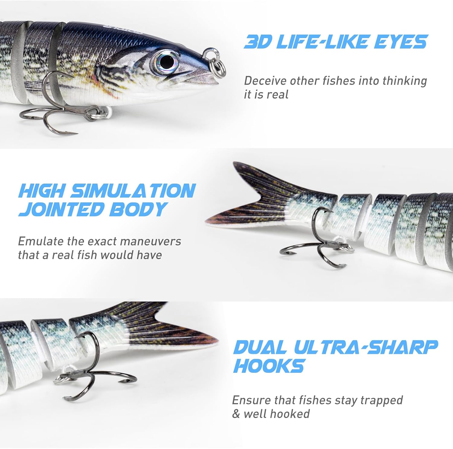 GOTOUR Jointed Swimbaits, Easy Catch Fishing Lures for Bass Trout Crappie
