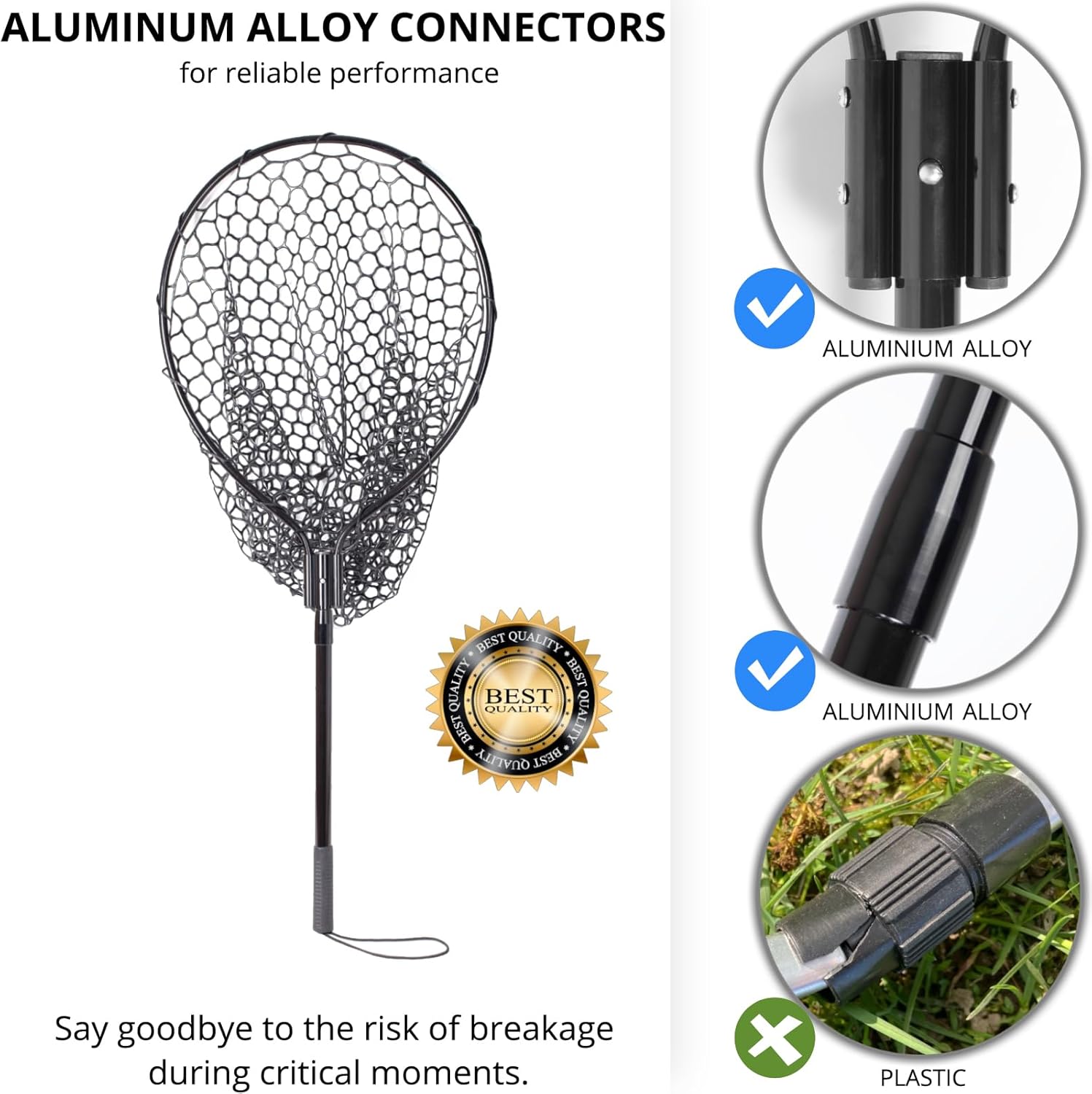 High Strength Large Landing Net, Fishing Net with Long Telescoping Handle