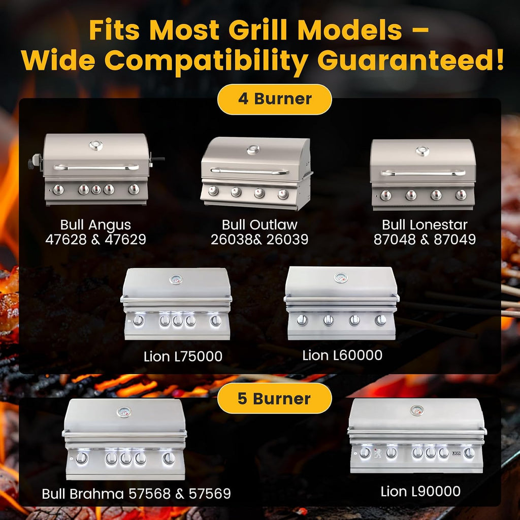 Grill Replacement Parts Compatible with Bull Grill 26038 26039 47628 47629 87048 87049 BBQ Grill, 16517 Cooking Grate 16521 16631 Flame Tamer 16520 16670 Heat Shield 16516 35717 Burner Kit with Grates