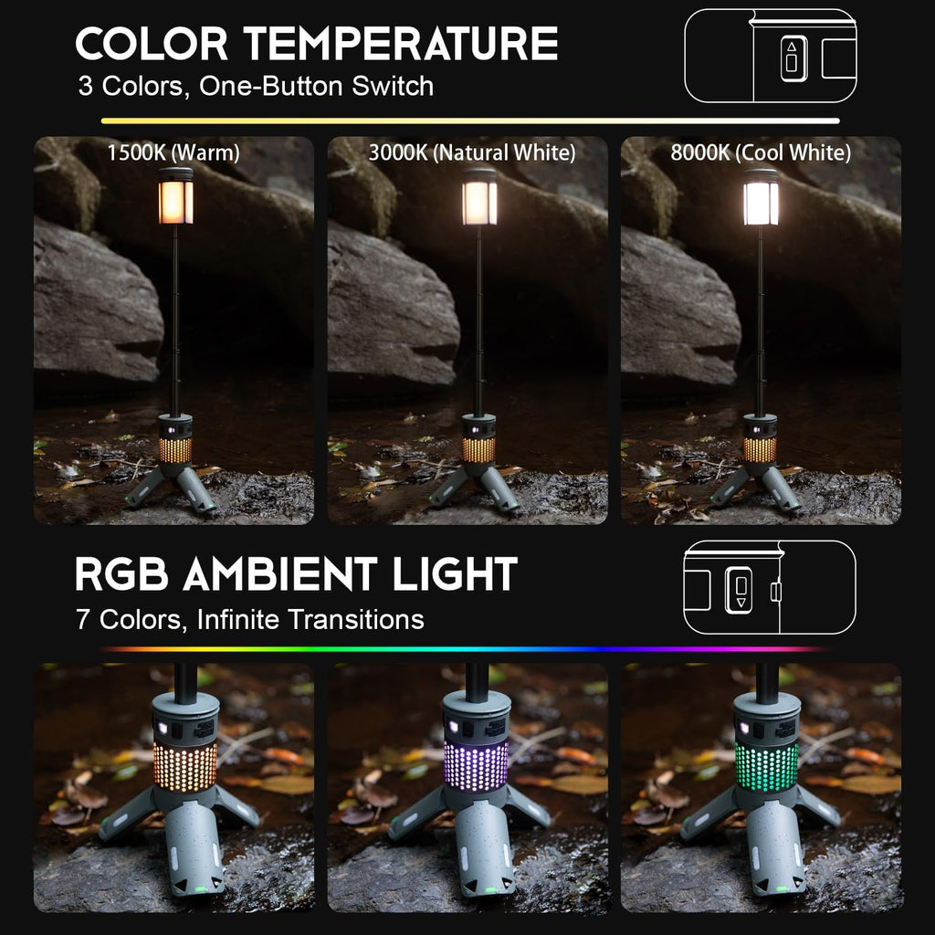 Telescopic Camping Lights with Stand, 40H Playtime, Magnetic Base