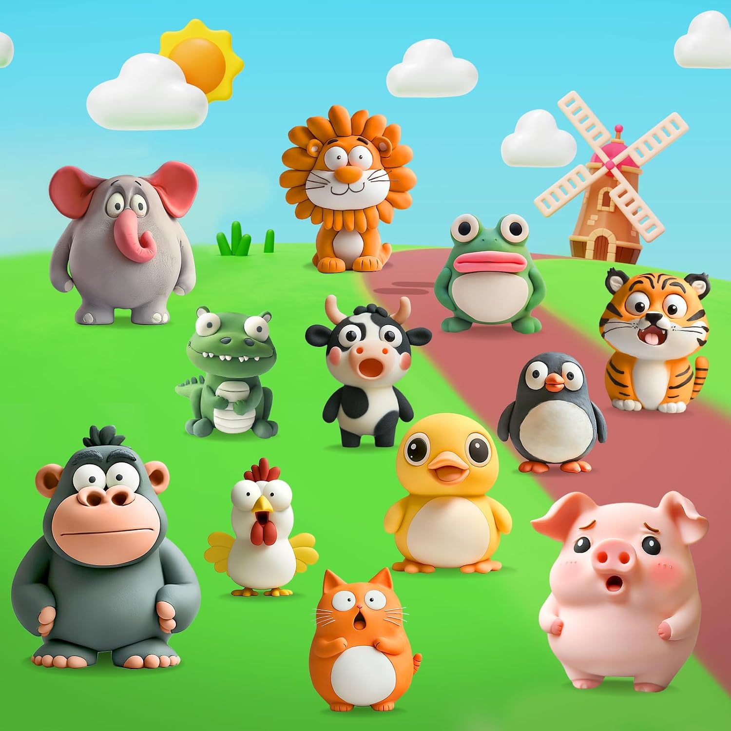 Kasfalci Air Dry Clay Kit for Kids, 12 Animals Modeling Magic Clay Sculpting Set, DIY Party Favors Arts & Crafts for Kids Ages 4-6-8-12, Ultra Light & Soft, Safe & Non-Stick with Tools & Tutorials