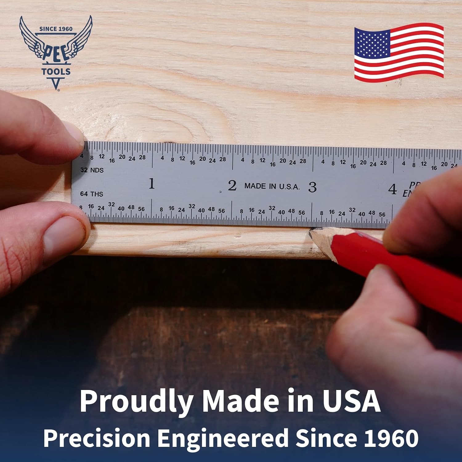 PEC Tools Made in USA 6" Metal Ruler, Flexible