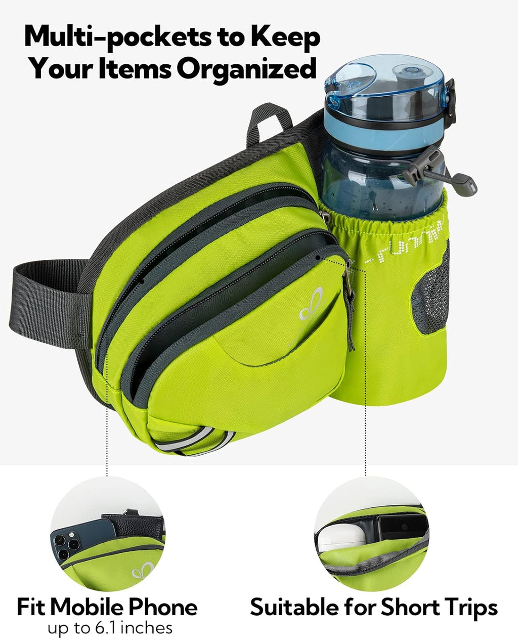 WATERFLY Fanny Pack Waist Bag: Waist Pack for Women Men with Water Bottle Holder Hiking Fanny Pack for Running Walking DogWalking Travel Cycling