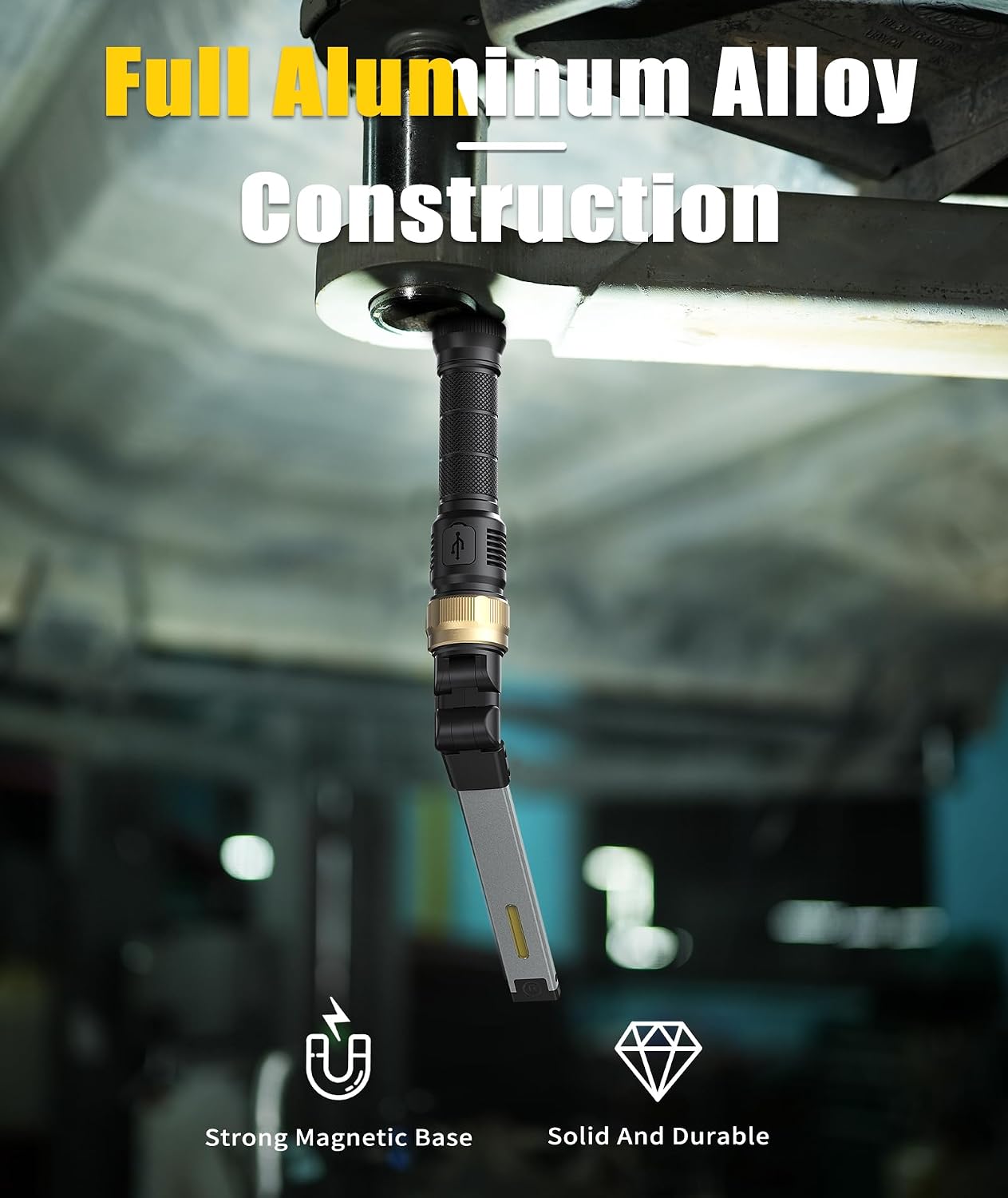 HOTLIGH Rechaegeable Work Light, 5000mAh Magnetic Flashlight with 360° Rotate Foldable Design, 1200 Lumens Led Work Light, Mechanic Light for Car Repairing/Emergency,Fathers Day Dad Gifts