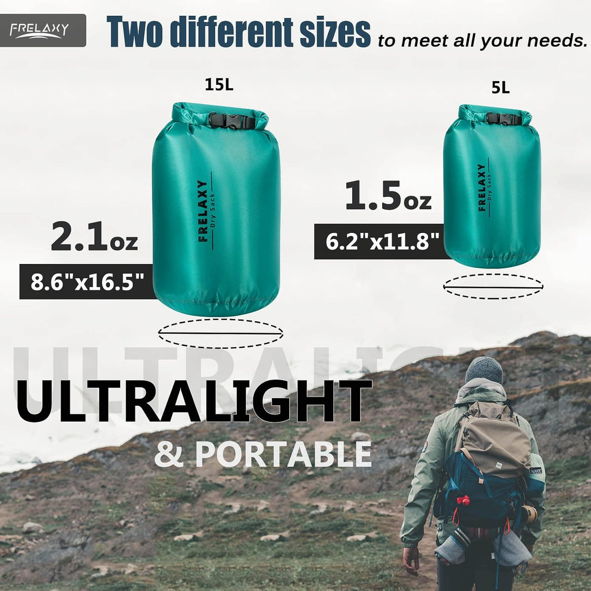 Frelaxy Waterproof Dry Bag 2 Pack, Lightweight Ripstop Dry Sack Set
