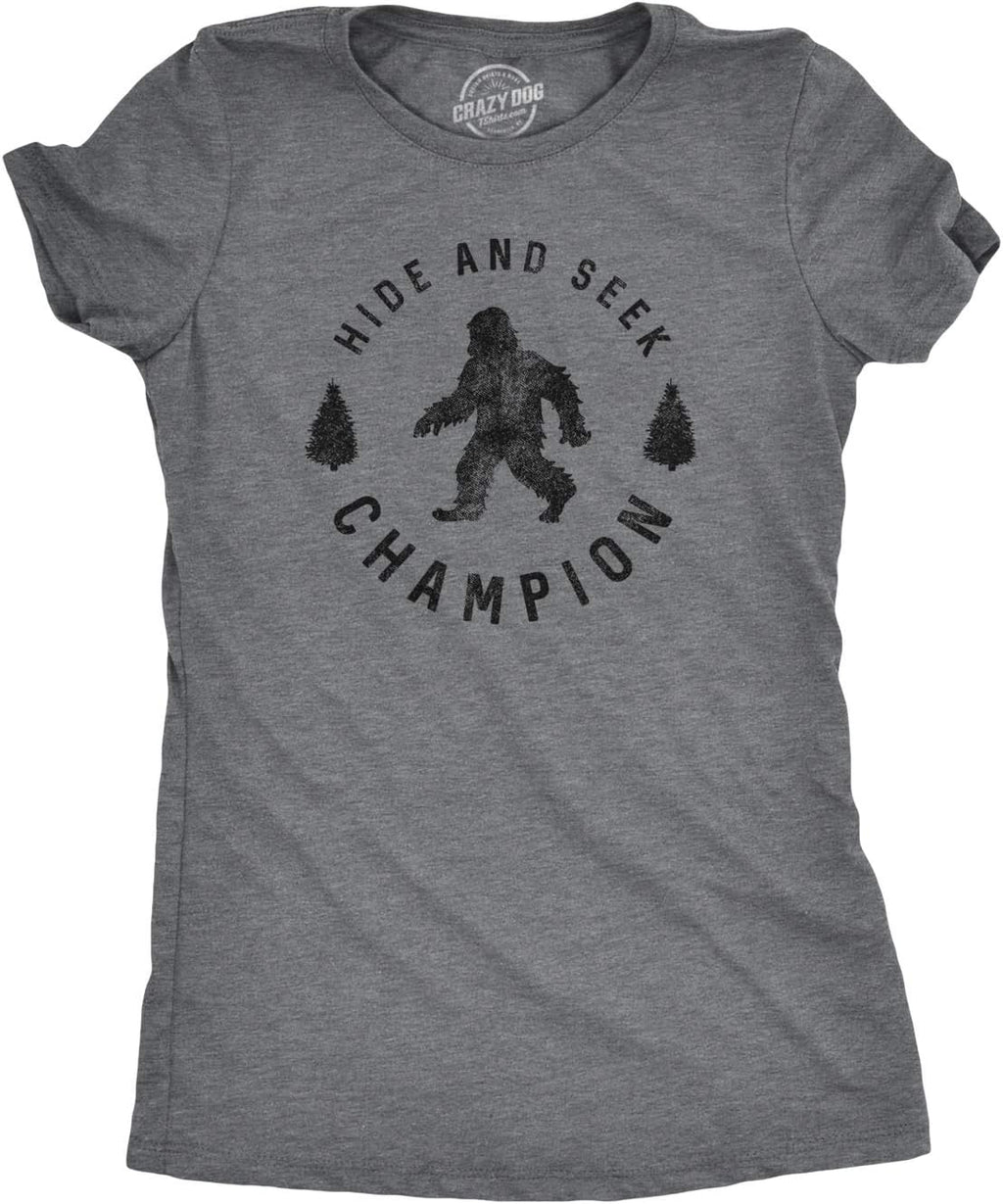 Crazy Dog T-Shirts Hide and Seek Champion Funny Bigfoot Graphic Tee