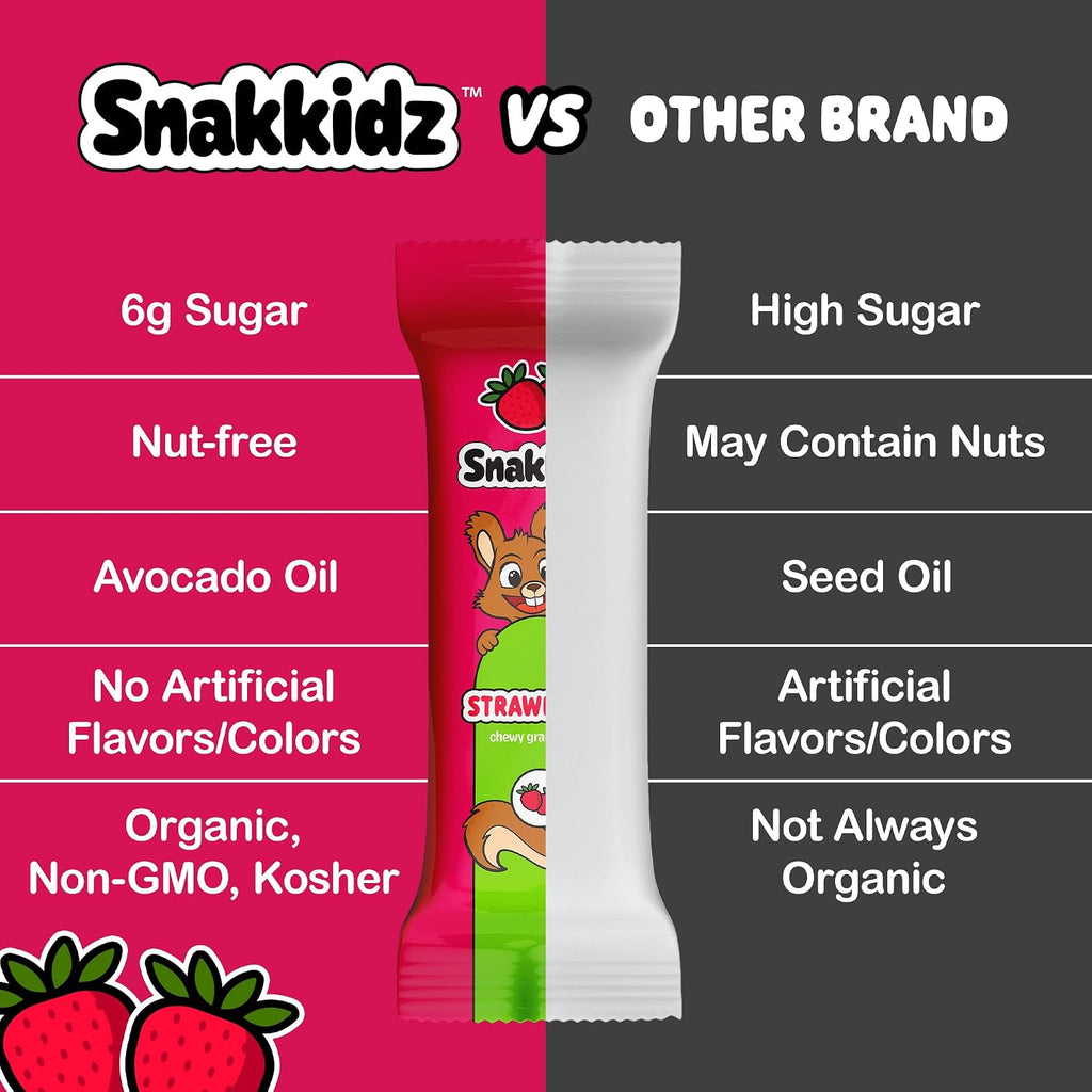 Snakkidz Organic Granola Bars, Strawberry, Seed oil free, 45 Bars